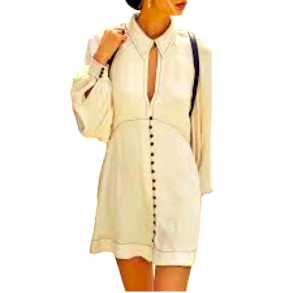 Free People Beige Collared Button Down Mini Dress